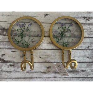 Hobby Lobby Purple Flowers Gold Metal Wall Hook Round PAIR